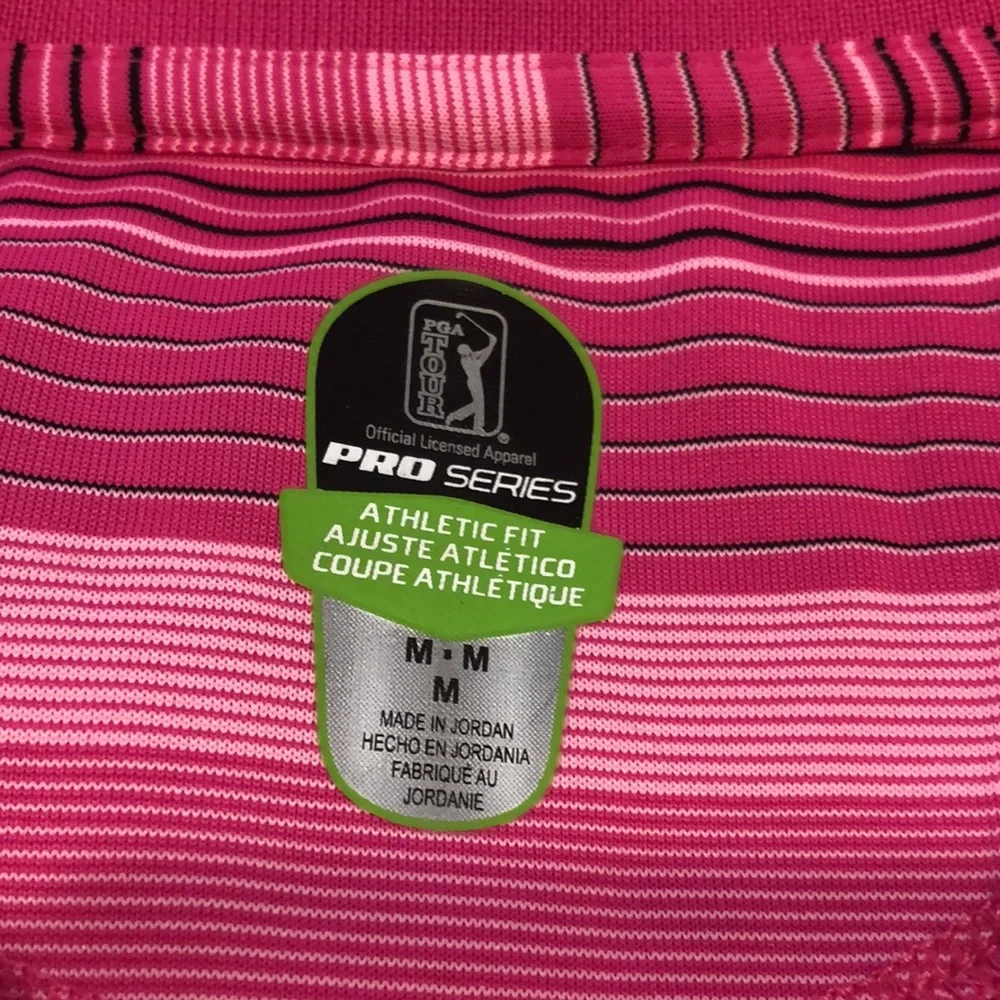 PGA TOUR PRO SERIES MENS STRIPED POLO SHIRT PINK SIZE MEDIUM NEW WITH TAGS - Picture 6 of 11